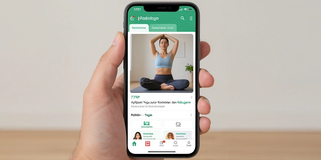Antarmuka intuitif aplikasi Yoga 77RP dengan panduan latihan yang jelas.