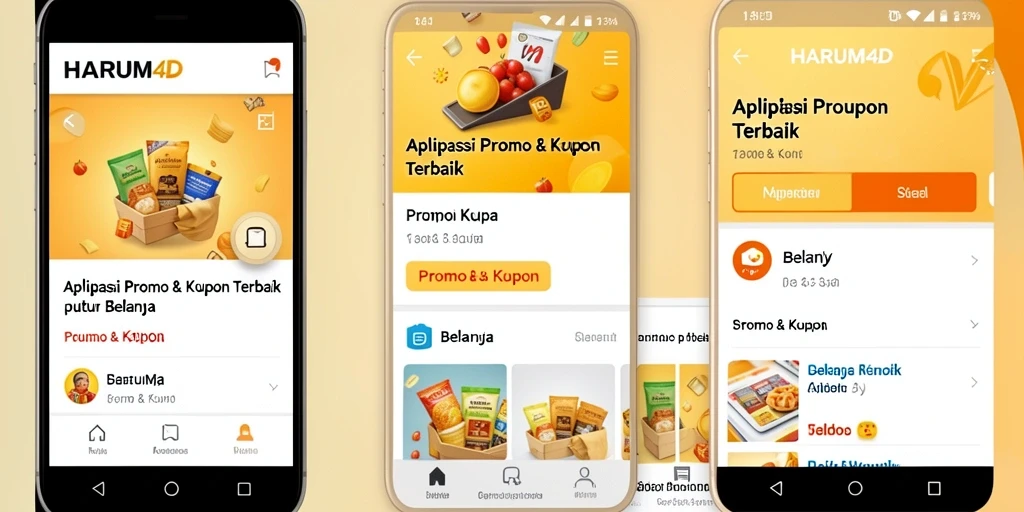 Tampilan aplikasi HARUM4D dengan banyak pilihan promo dan kupon.