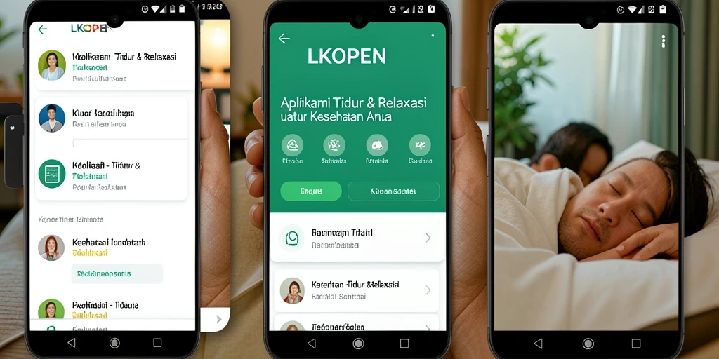 Antarmuka LKOPEN menampilkan fitur Tidur & Relaksasi yang menenangkan.