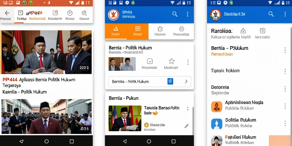 Tampilan utama aplikasi PP444 dengan informasi hukum dan politik.